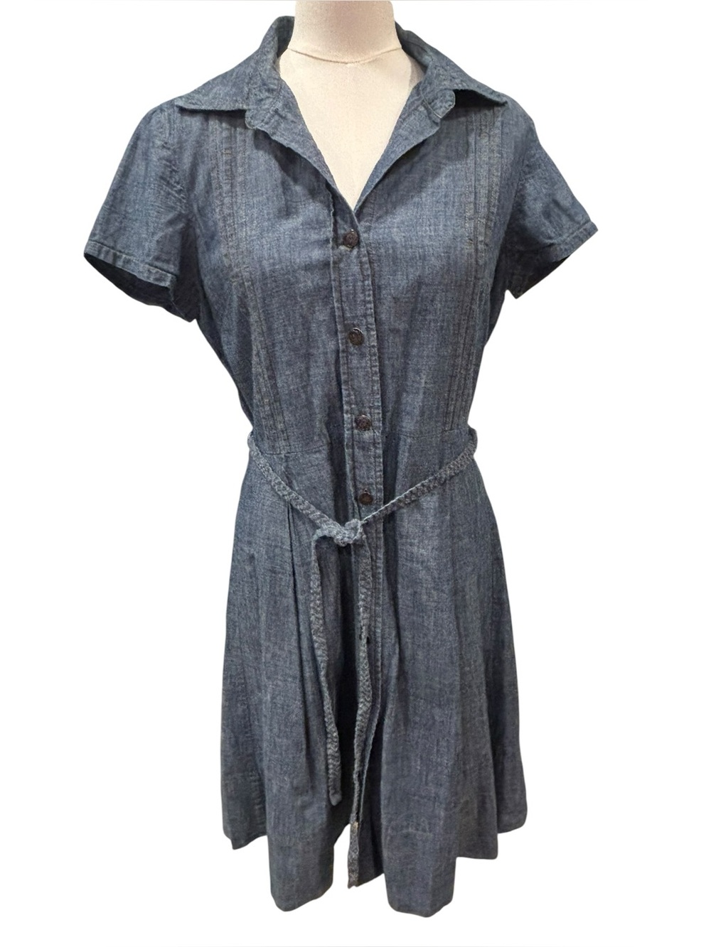 Talbots Petites Size 10 Chambray Denim Shirt Dress Belted Button Front 4thofjuly